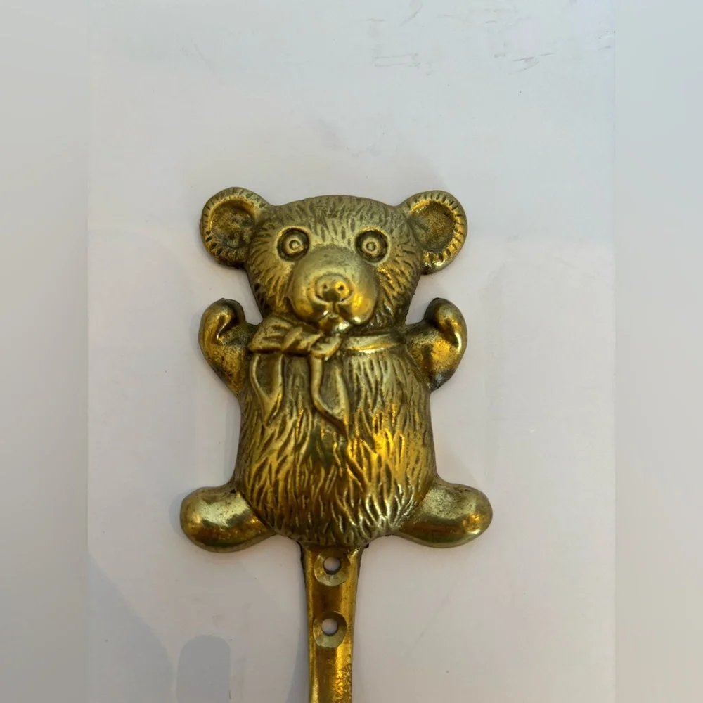 Vintage Brass Teddy Bear Wall Mount Hook for Coats/Towels
